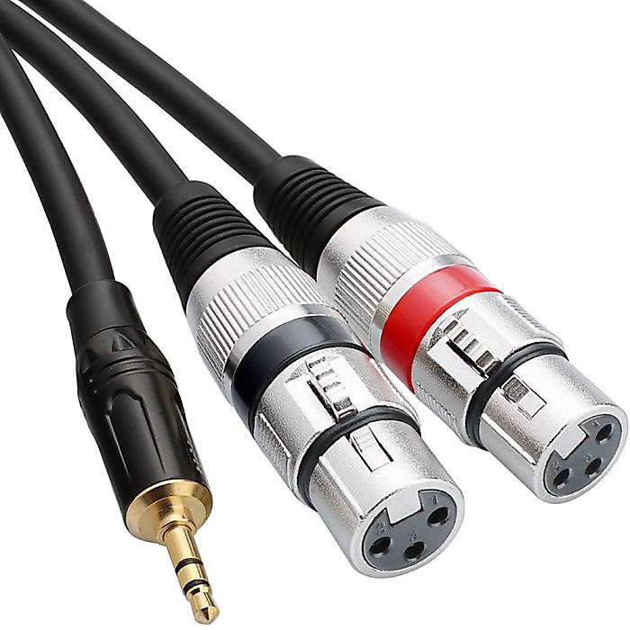 (赤・青/シルバープラグ)Yケーブル10m 3.5バイステレオプラグから2端子のXLR(メス)へ変換
