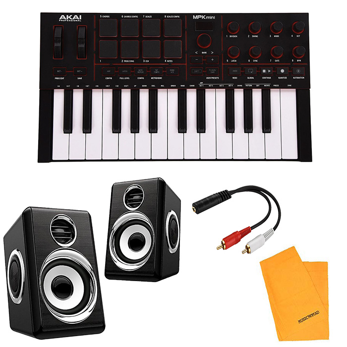 【本体ブラック+低音ブースト機能付スピーカーセット】AKAI(アカイ) / MPK Mini IV Black_Black-silver1317020_MN200Op4_set 3大特典セット