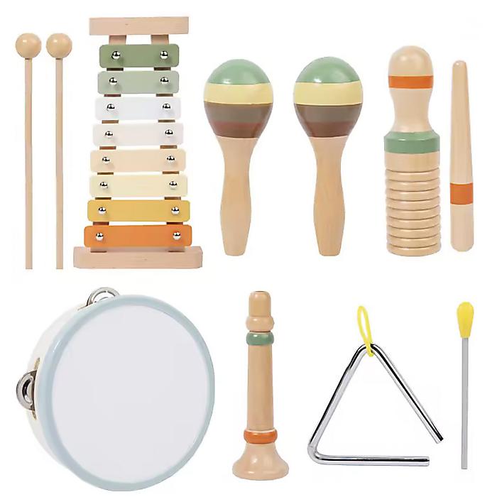 モンテッソーリ式 木製パーカッションセット（6点セット） 幼児向けリズム楽器 おもちゃ 教育用 音感トレーニング