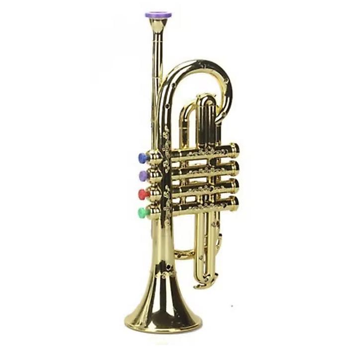 おもちゃトランペット ゴールド キッズ用 / 4カラーキー付き 吹く楽器トイ 14曲ガイド付き 音感育成 ウインド楽器 【ボンテンピ互換品】