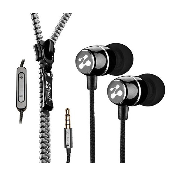 Zipbuds(ジップバズ) / FRESH + MIC (Black) - iPhone対応 3ボタンマイクコントローラー付 コードがZipperになったイヤホン -