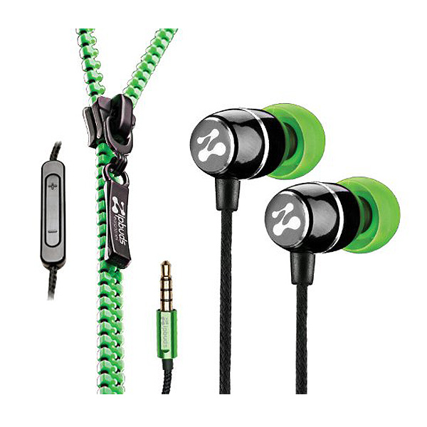 Zipbuds(ジップバズ) / FRESH + MIC (Green) - iPhone対応 3ボタンマイクコントローラー付 コードがZipperになったイヤホン -