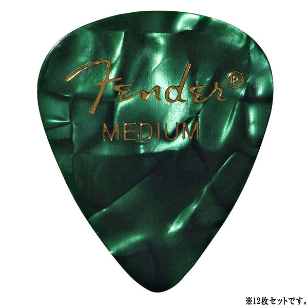 Fender(フェンダー) / 351 Premium Celluloid Green Moto (厚さ: Medium) - ギターピック - 【同色12枚set】
