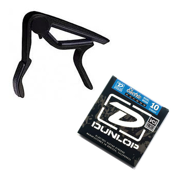 Jim Dunlop(ジム・ダンロップ) / Electric Trigger Capos Black 87B + DEN1046 - エレキギター用 カポタスト+弦 限定パック -