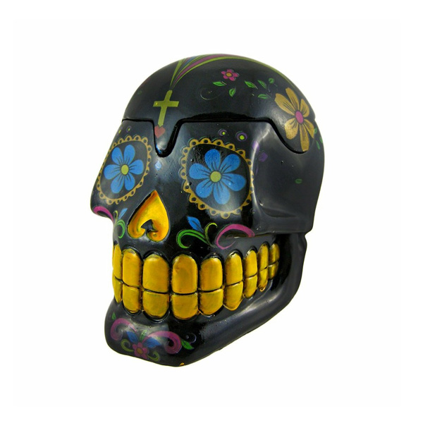 Things2Die4 / Glossy Black Day Of The Dead 3D Skull Trinket Box 2167 - ドクロ灰皿 -